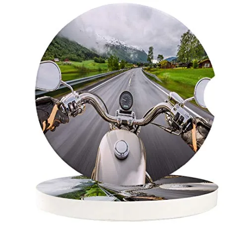 2 Car Coasters Cup Holders Absorbent Biker Rides Motorcycle Highway Lifestyle Speed AdventureCeramic Car Accessories Coasters Absorb Spills Keep Cup Holders Clean and Dry