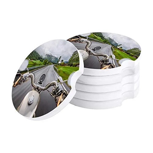 2 Car Coasters Cup Holders Absorbent Biker Rides Motorcycle Highway Lifestyle Speed AdventureCeramic Car Accessories Coasters Absorb Spills Keep Cup Holders Clean and Dry