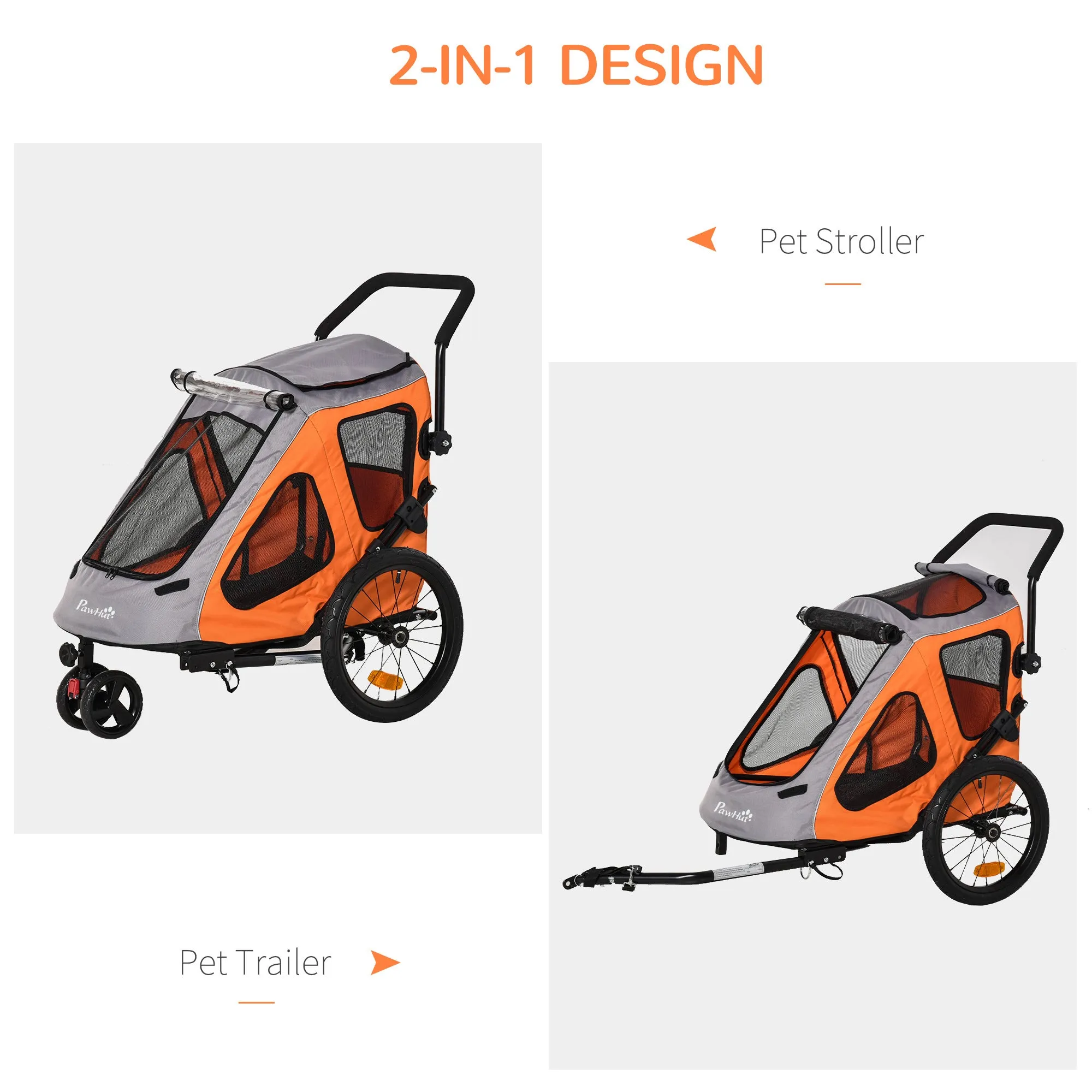 2-IN-1 Dog Bike Trailer Pet Carrier Stroller Reflector 140 x 71 x 105cm