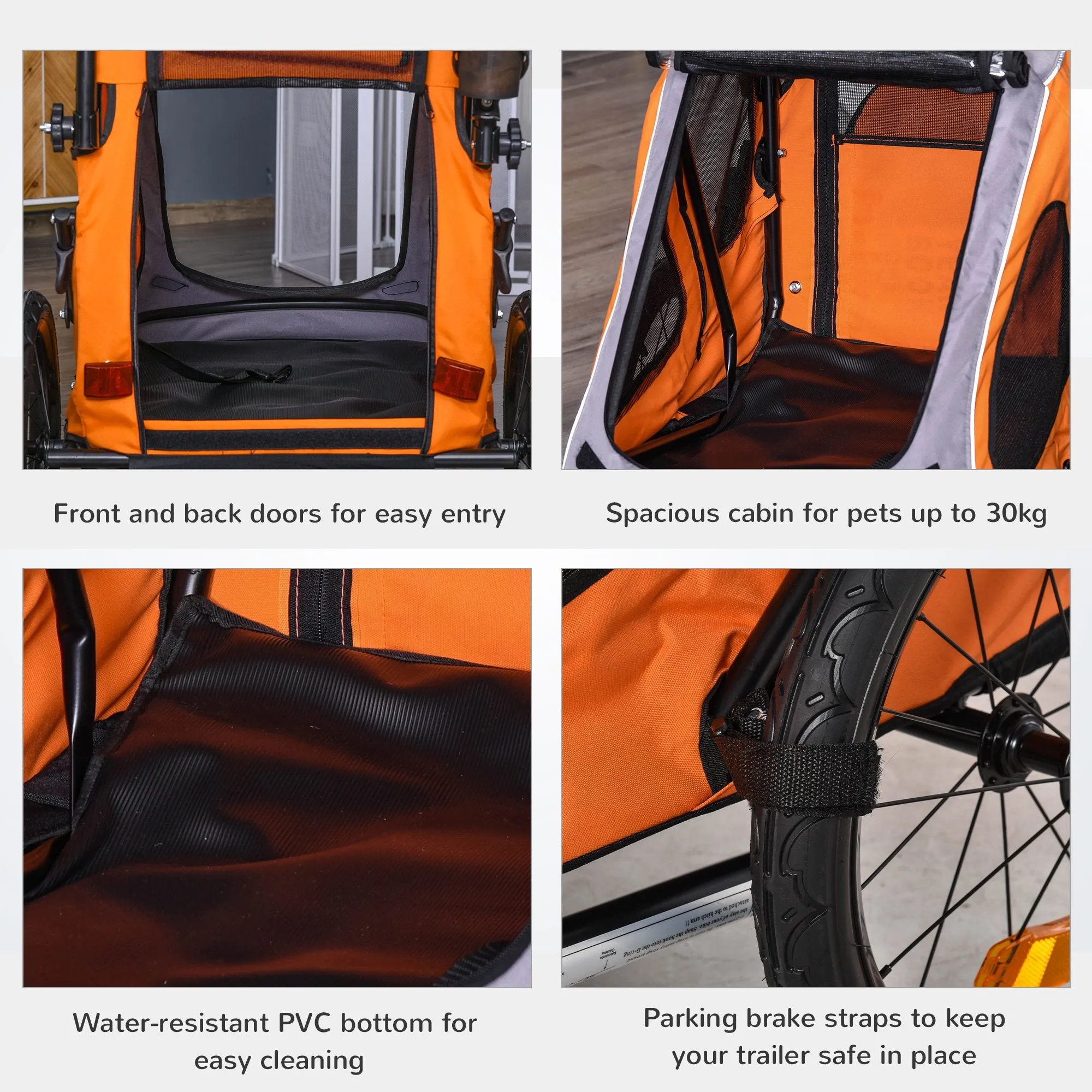 2-IN-1 Dog Bike Trailer Pet Carrier Stroller Reflector 140 x 71 x 105cm