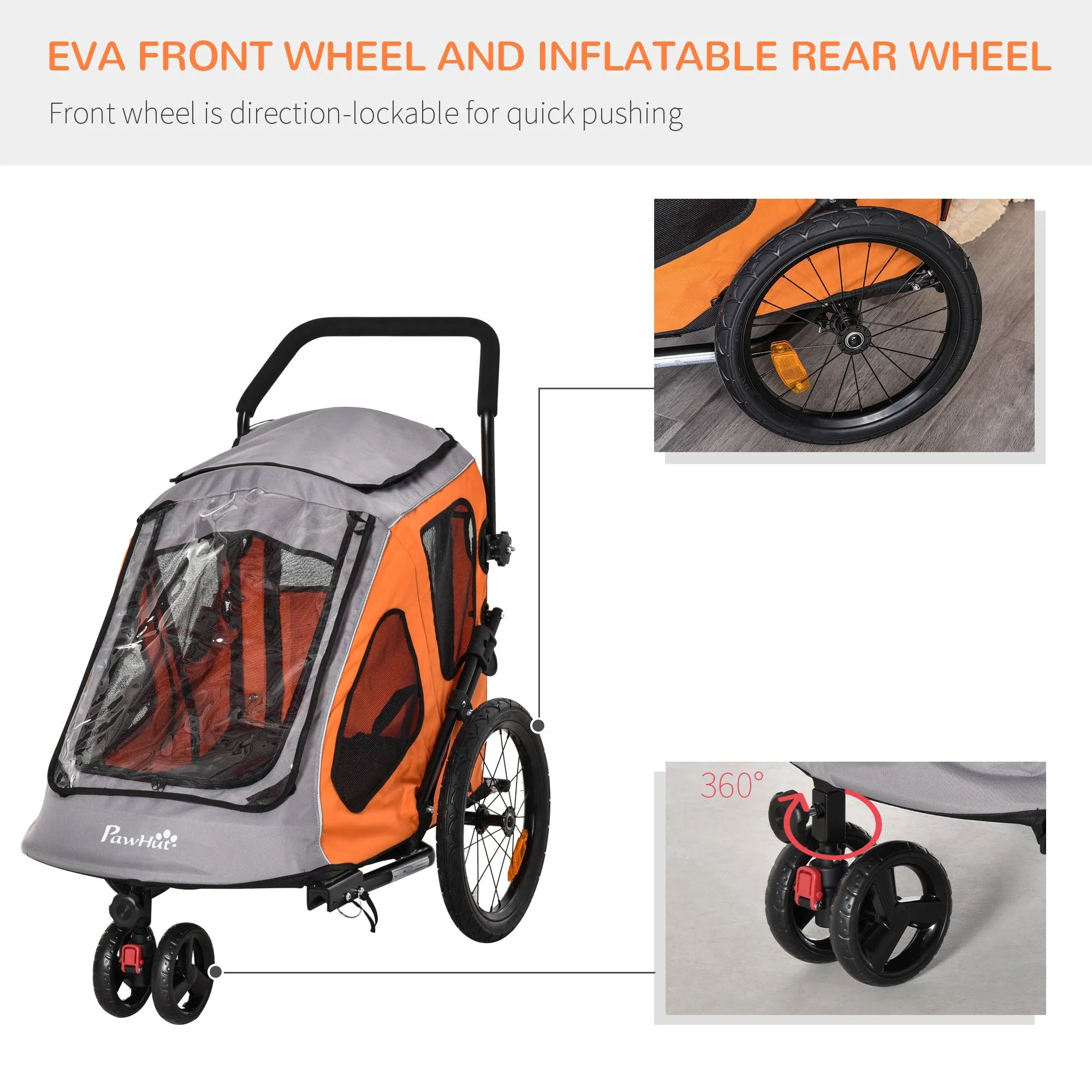 2-IN-1 Dog Bike Trailer Pet Carrier Stroller Reflector 140 x 71 x 105cm
