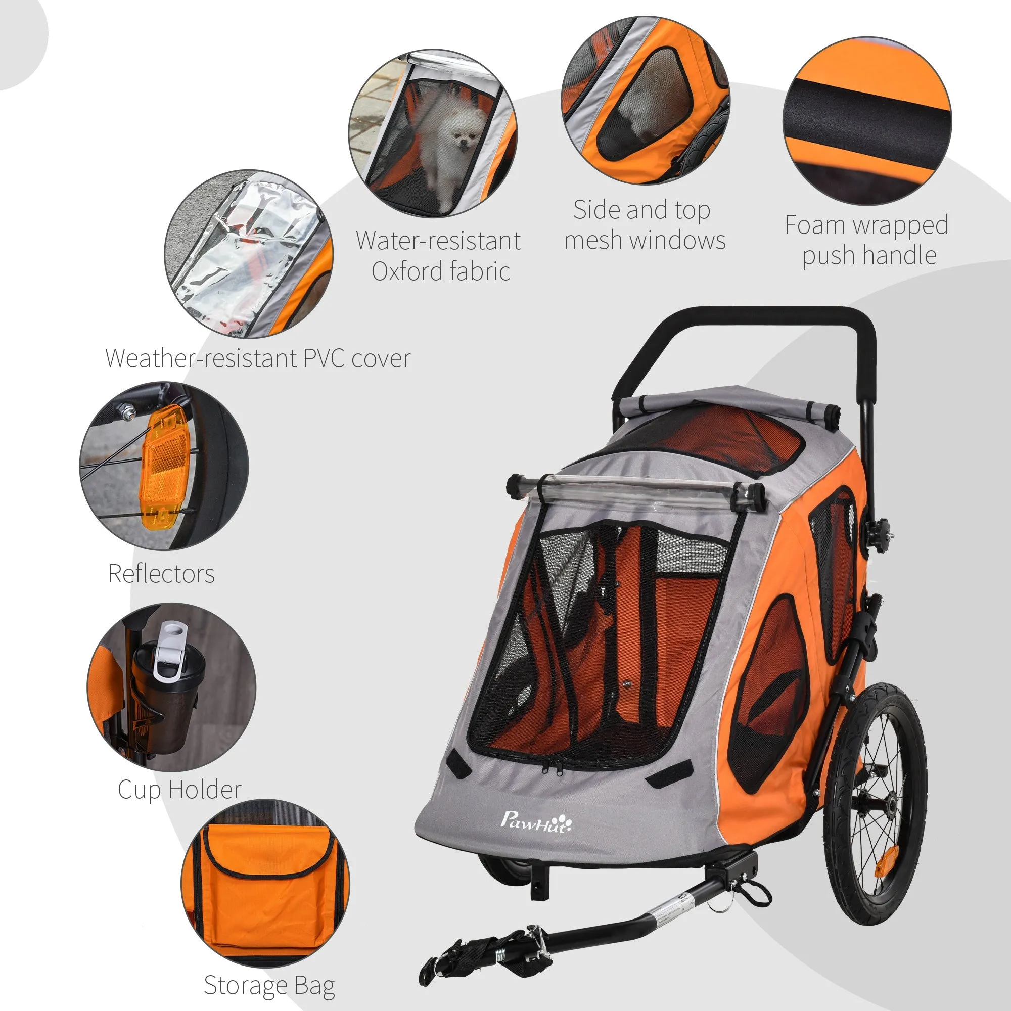 2-IN-1 Dog Bike Trailer Pet Carrier Stroller Reflector 140 x 71 x 105cm