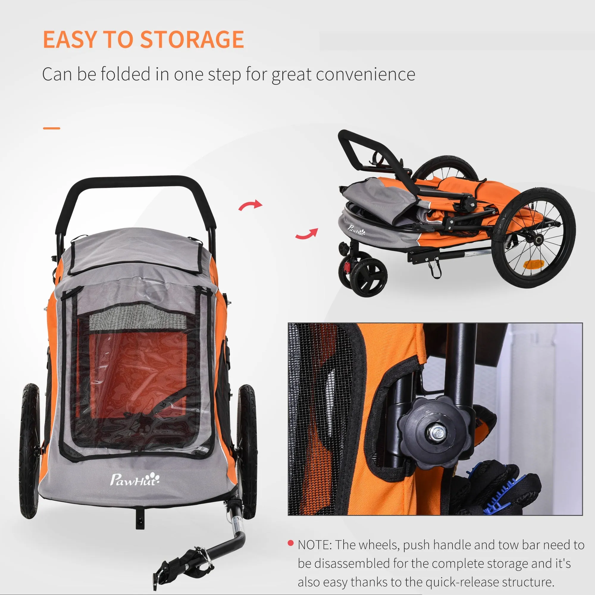 2-IN-1 Dog Bike Trailer Pet Carrier Stroller Reflector 140 x 71 x 105cm