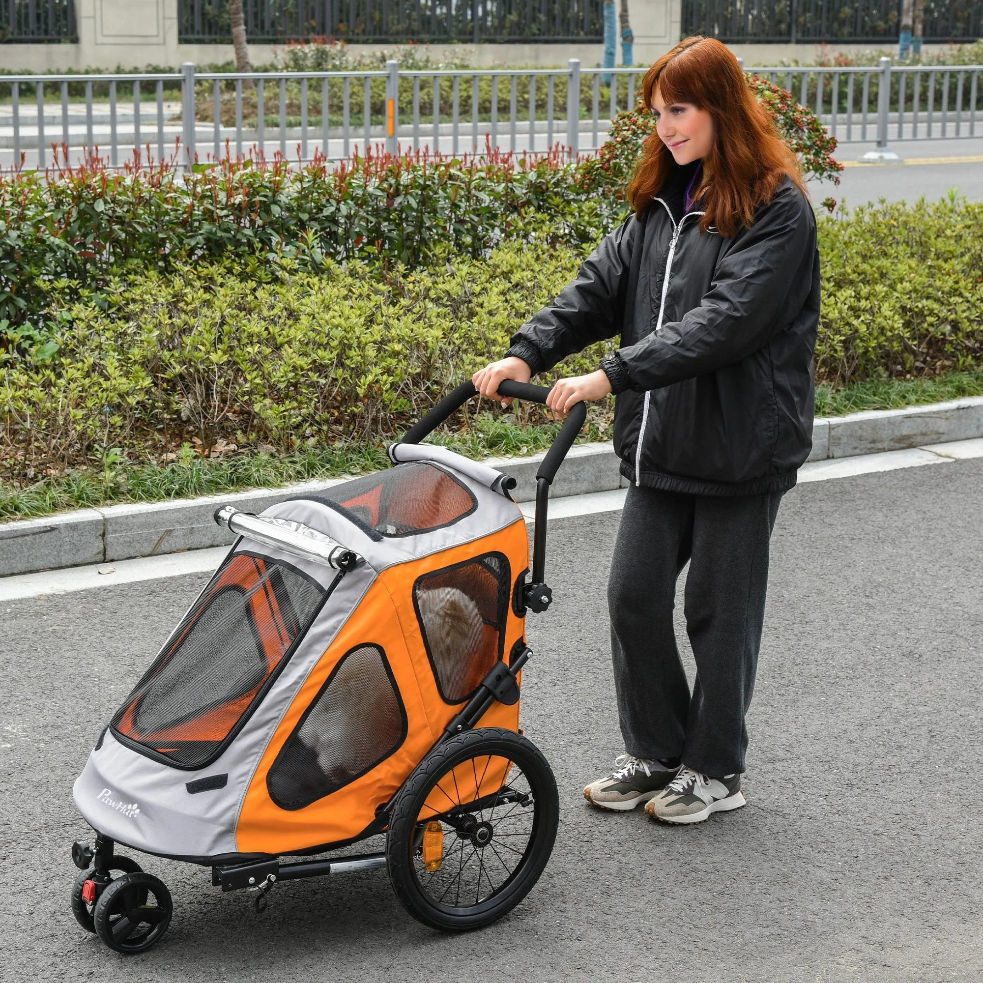 2-IN-1 Dog Bike Trailer Pet Carrier Stroller Reflector 140 x 71 x 105cm