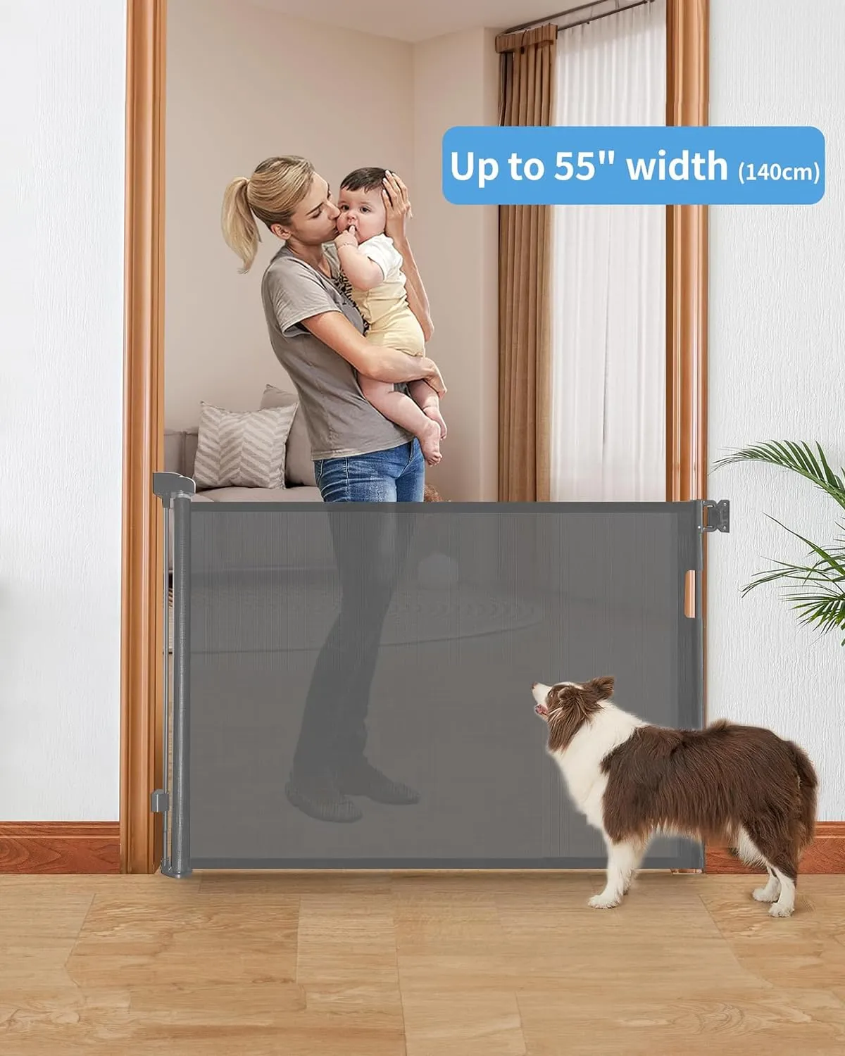 2 Pack Retractable Baby Gate,Mesh Baby Gate or Mesh Dog Gate,33" Tall,Extends up to 55" Wide,Child Safety Gate for Doorways, Stairs, Hallways, Indoor/OutdoorWhite,33"x56"