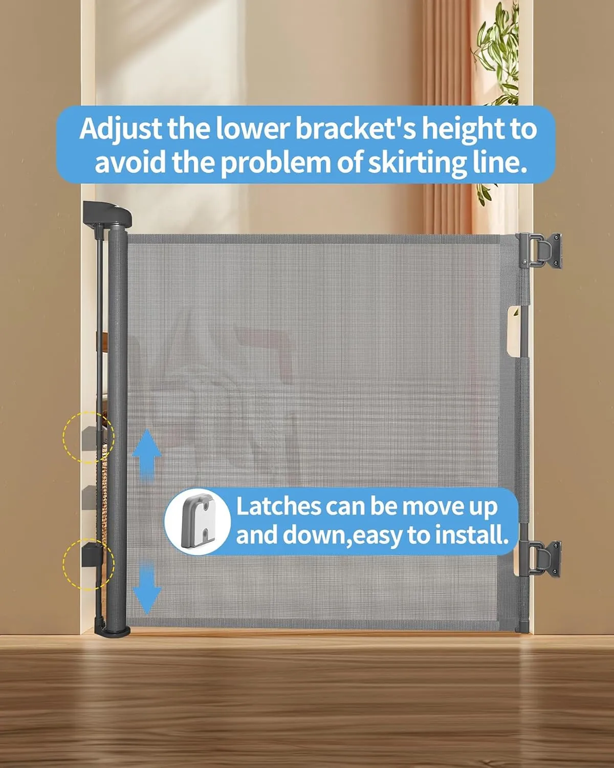 2 Pack Retractable Baby Gate,Mesh Baby Gate or Mesh Dog Gate,33" Tall,Extends up to 55" Wide,Child Safety Gate for Doorways, Stairs, Hallways, Indoor/OutdoorWhite,33"x56"
