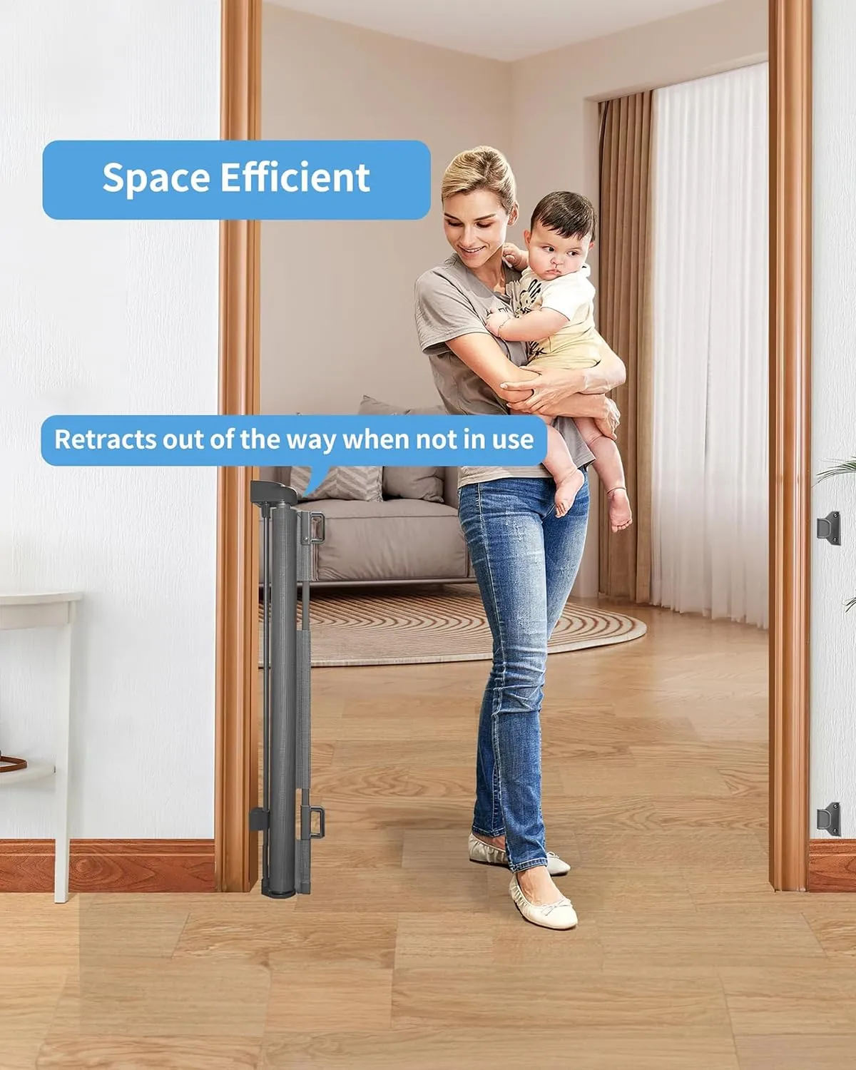 2 Pack Retractable Baby Gate,Mesh Baby Gate or Mesh Dog Gate,33" Tall,Extends up to 55" Wide,Child Safety Gate for Doorways, Stairs, Hallways, Indoor/OutdoorWhite,33"x56"