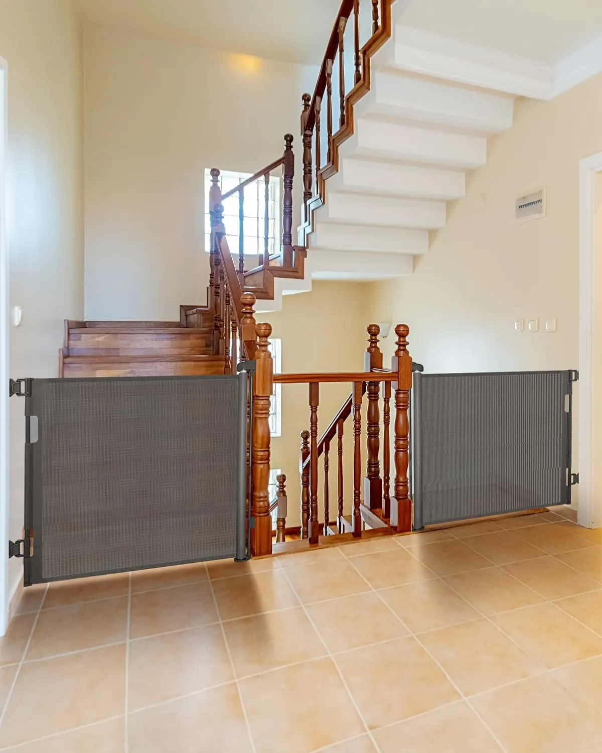 2 Pack Retractable Baby Gate,Mesh Baby Gate or Mesh Dog Gate,33" Tall,Extends up to 55" Wide,Child Safety Gate for Doorways, Stairs, Hallways, Indoor/OutdoorWhite,33"x56"
