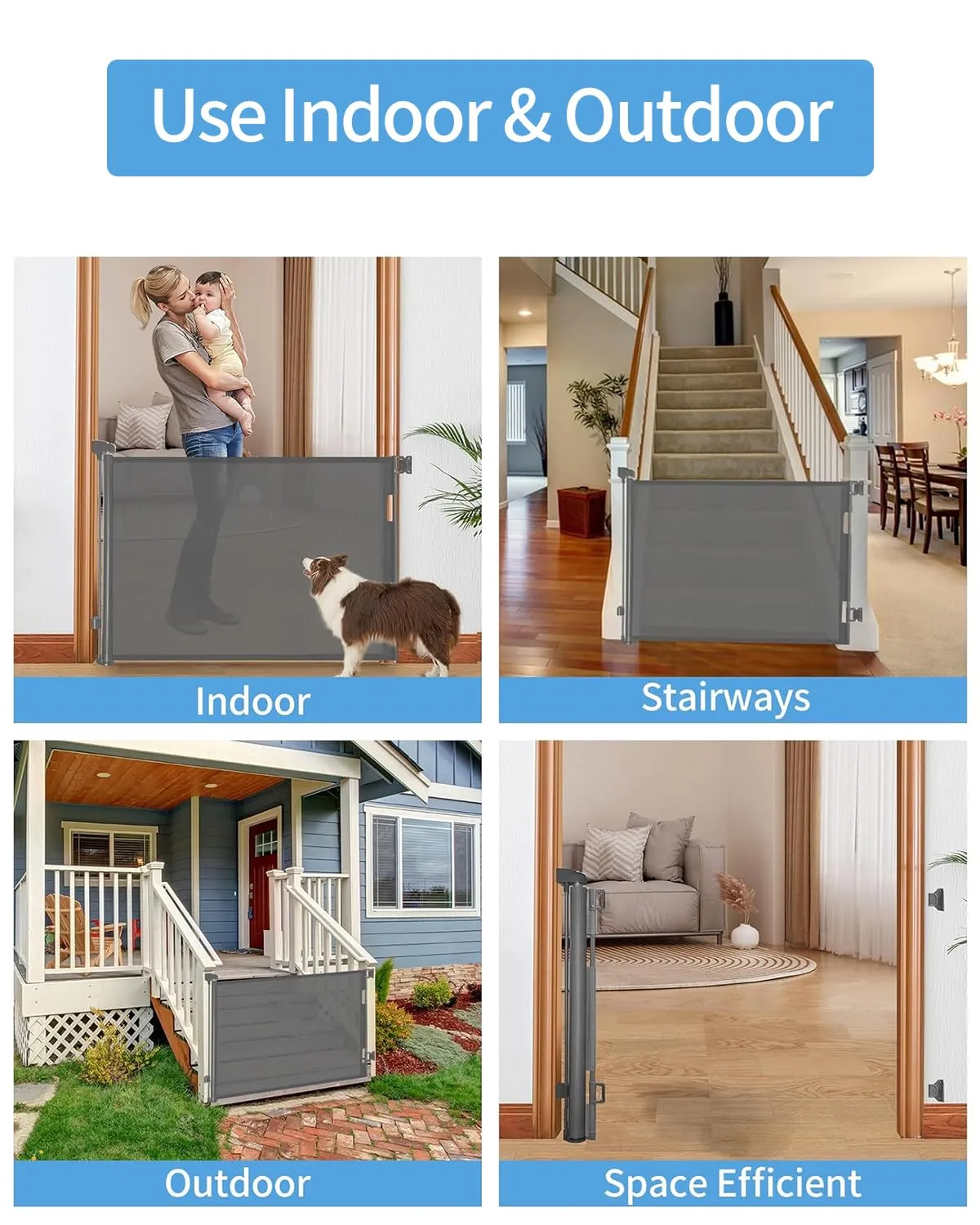 2 Pack Retractable Baby Gate,Mesh Baby Gate or Mesh Dog Gate,33" Tall,Extends up to 55" Wide,Child Safety Gate for Doorways, Stairs, Hallways, Indoor/OutdoorWhite,33"x56"