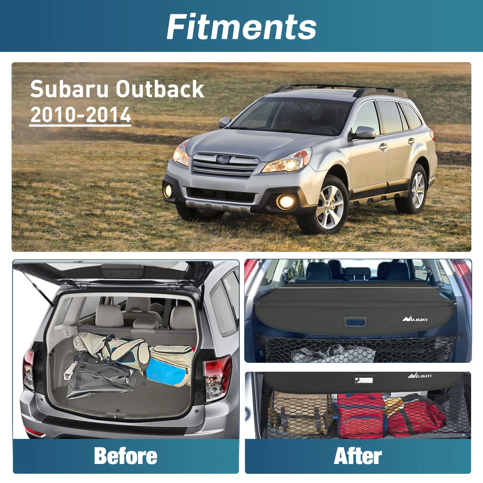 2010-2014 Subaru Outback Retractable Trunk Cargo Cover With Trunk Storage Net