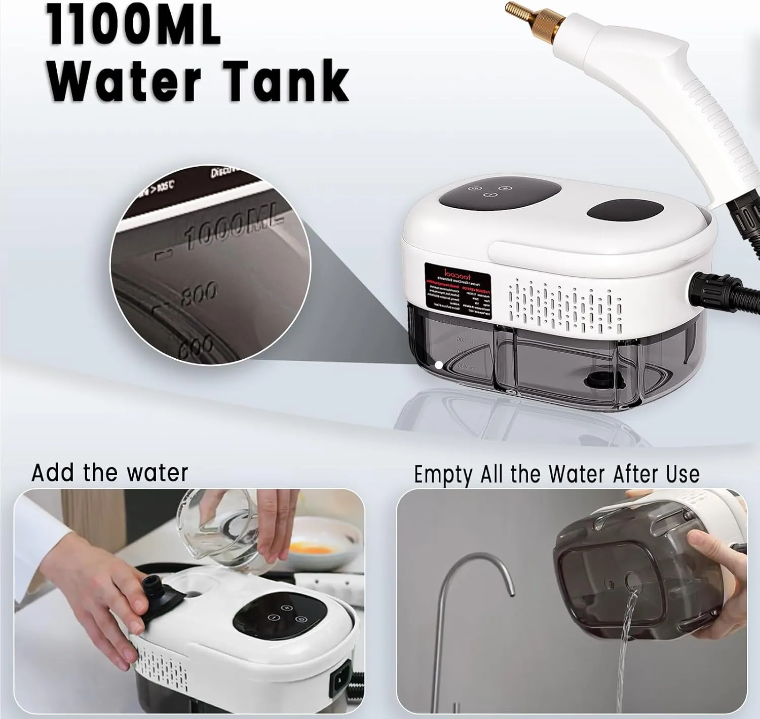 2500W Handheld Steam Cleaner,Portable Car Steamer For Auto Detailing,High-Temperature and Pressure Steam Cleaner For Home, Steam Cleaning Machine for Furniture,Kitchen,Grout,Floor,Tile (Green) (WHITE)