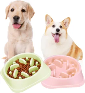2PCS Slow Feeder Dog Bowls, Non-Slip Puzzle Dog Bowl Slow Eating, Interactive Bloat Stop Dogs Bowls, Anti-Gulping Pet Slower Food Feeding Dishes for Small and Medium Dogs(Green Pink)