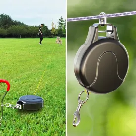 30ft Retractable Dog Leash, 2-in-1 Retractable Dog Tie Out Cable for Zipline, Aerial Run Cable Trolley Or Stake Anchor, No Tangle Lead Reel for Camping Or Yard (1 Pack)