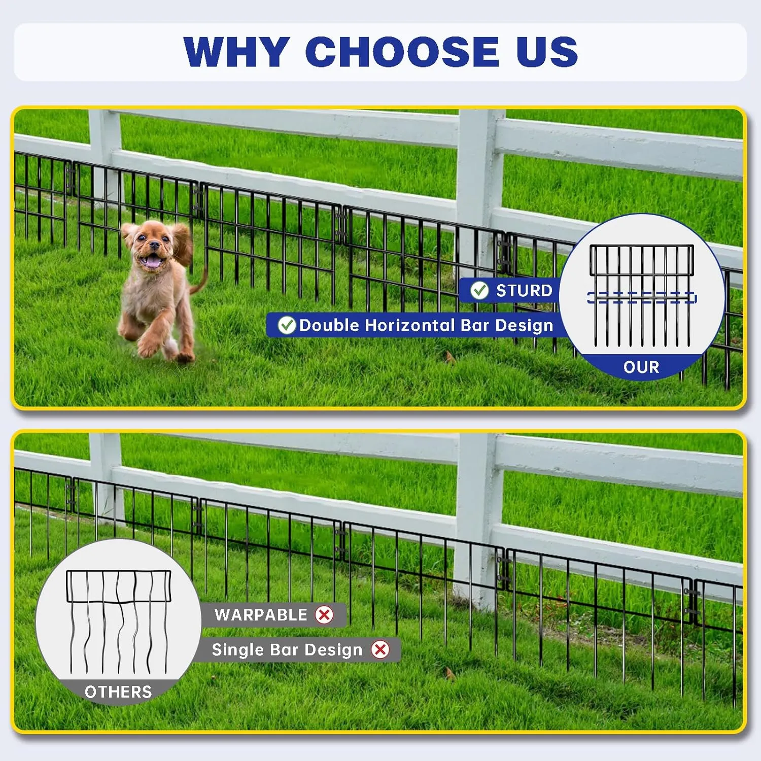 35 Panels Garden Fence Animal Barrier, 38 Ft(L) X 13 in(H) No Dig Fence for Dogs, Upgrade 1.2in Gap Garden Border Ground Defense, Rustproof Metal Outdoor Wire Fencing for Dogs, Rabbits