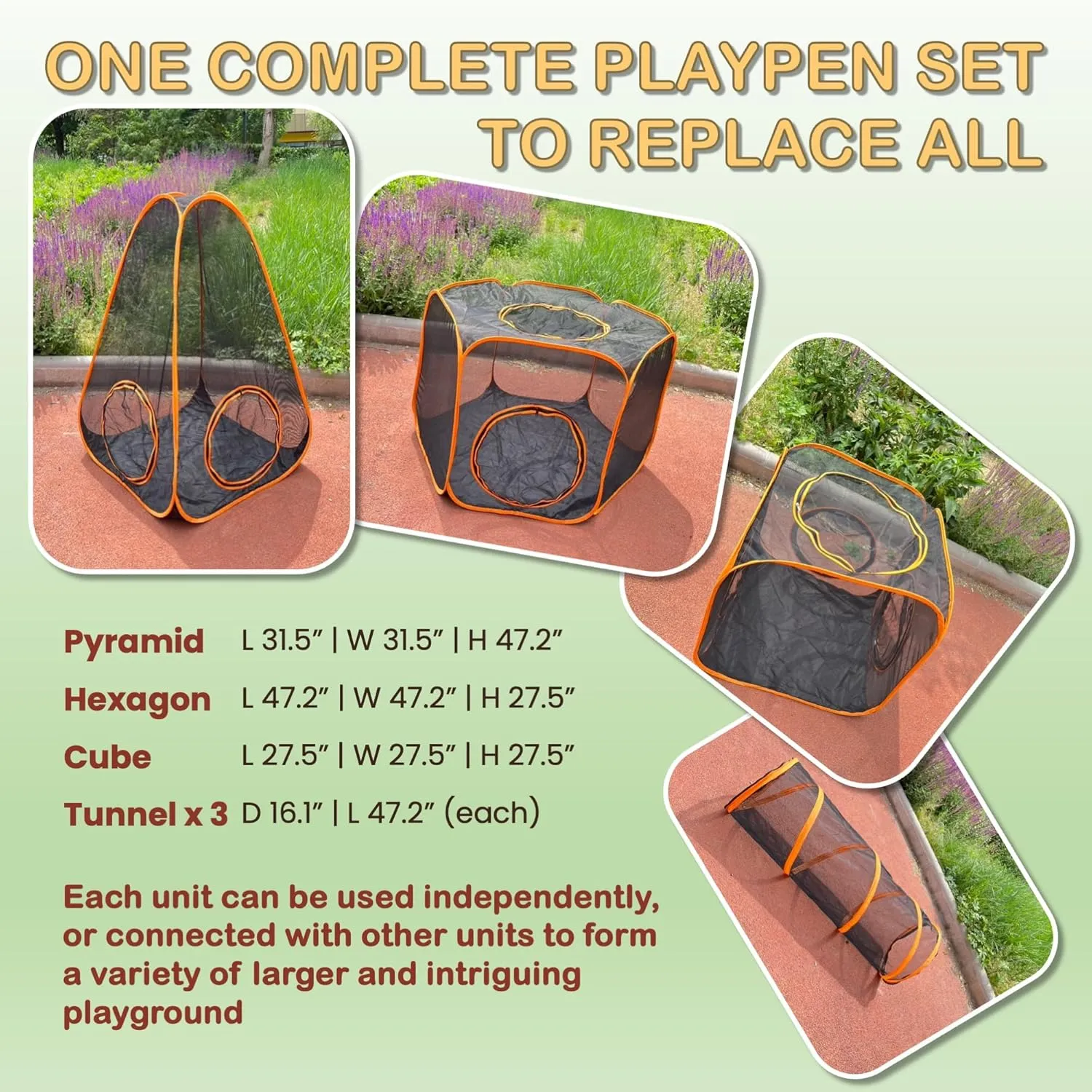 6-in-1 Large Outdoor Indoor Cat Tent Tunnel & Tower Playpen Set, Easy Assembly Pop Up Pet Play Pen, Portable Foldable Soft Enclosure for Kitty Puppy Rabbit Small Animals, Catio Yard Traveling Camping