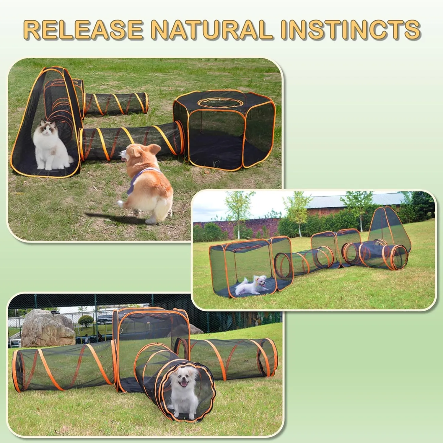 6-in-1 Large Outdoor Indoor Cat Tent Tunnel & Tower Playpen Set, Easy Assembly Pop Up Pet Play Pen, Portable Foldable Soft Enclosure for Kitty Puppy Rabbit Small Animals, Catio Yard Traveling Camping