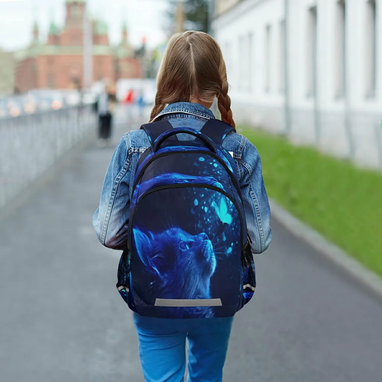 ALAZA Cute Cat and Butterfly with Blue Light Backpacks Travel Laptop Daypack School Book Bag for Men Women Teens Kids