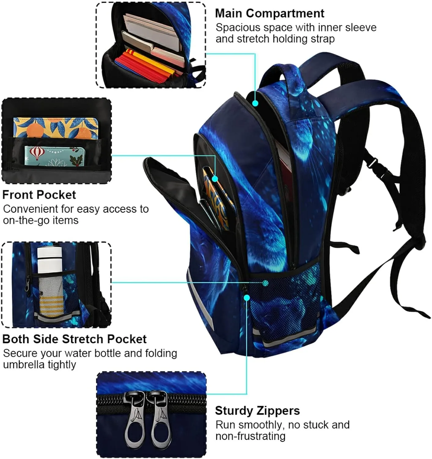 ALAZA Cute Cat and Butterfly with Blue Light Backpacks Travel Laptop Daypack School Book Bag for Men Women Teens Kids