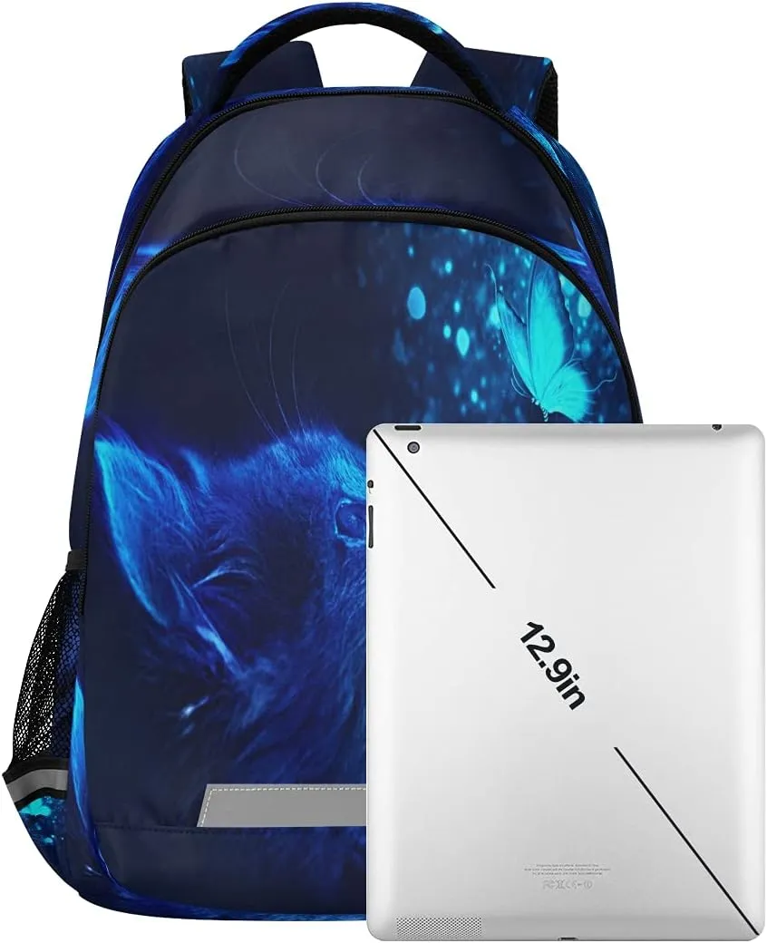 ALAZA Cute Cat and Butterfly with Blue Light Backpacks Travel Laptop Daypack School Book Bag for Men Women Teens Kids