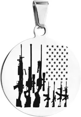 American Flag Gun Pet ID Tag Personalized Stainless Steel Round Dog Tags Printed Cat Collar Tags Accessories
