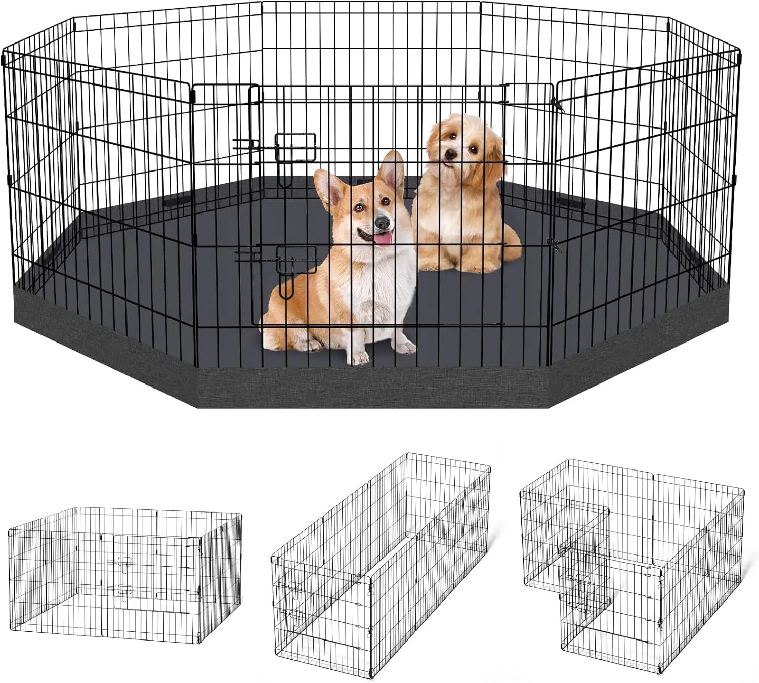 Artmalle Puppy Pet Playpen 8 Panel 24 Inch Indoor Outdoor Metal Portable Folding Animal Exercise Dog Fence Ideal for Pet Animals Dog Cat Rabbit Breed Puppy with Bottom Pad (Black with Bottom pad)