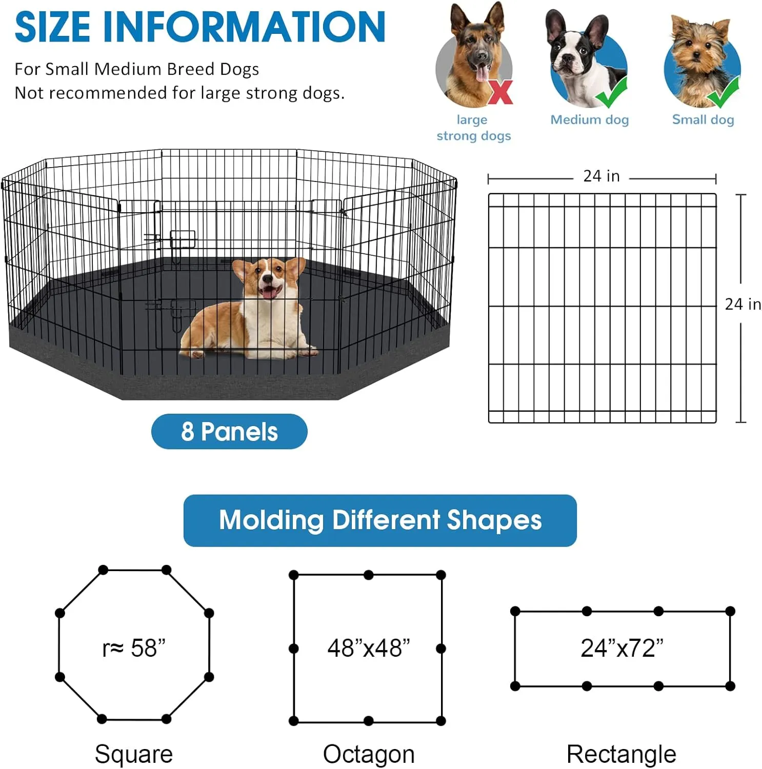 Artmalle Puppy Pet Playpen 8 Panel 24 Inch Indoor Outdoor Metal Portable Folding Animal Exercise Dog Fence Ideal for Pet Animals Dog Cat Rabbit Breed Puppy with Bottom Pad (Black with Bottom pad)