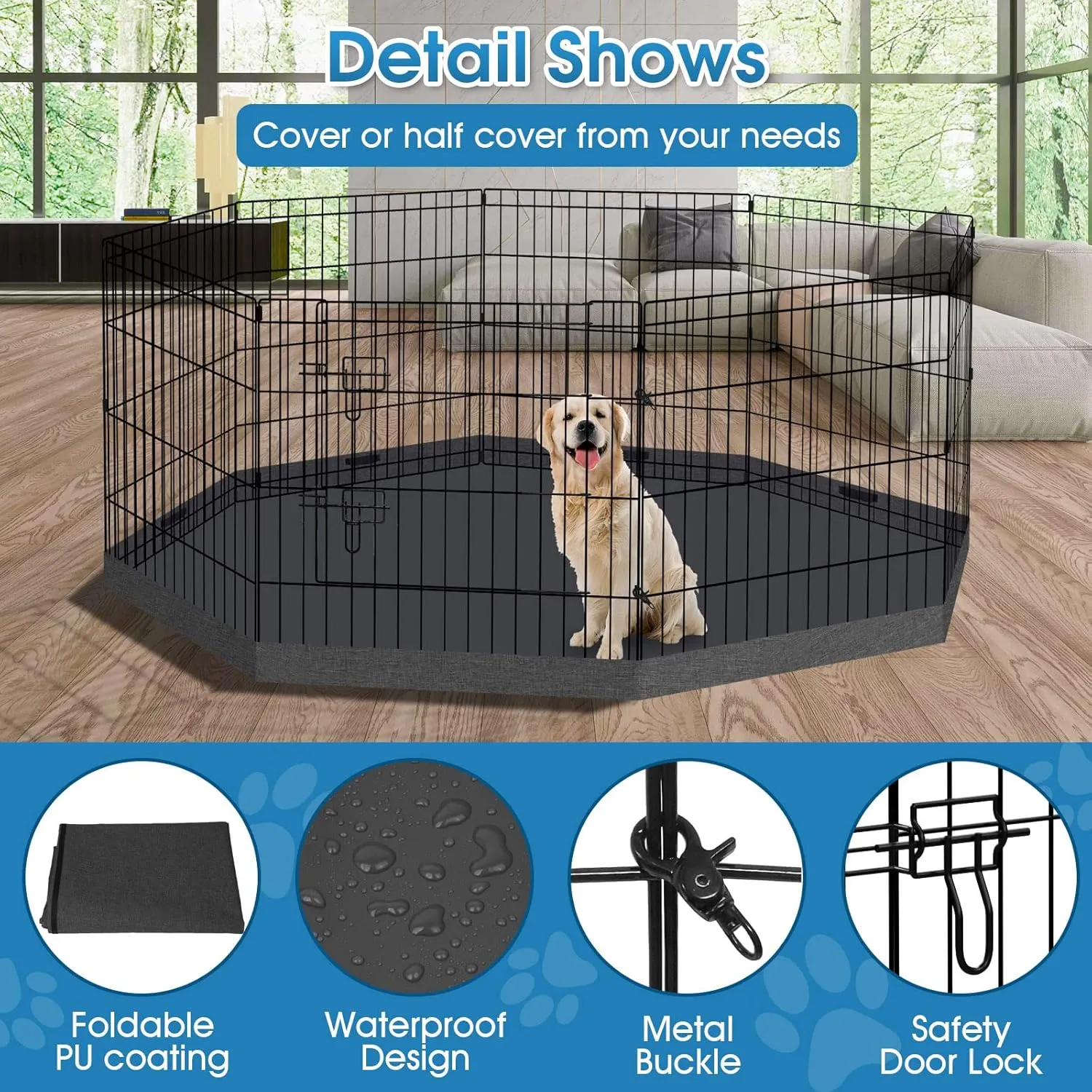 Artmalle Puppy Pet Playpen 8 Panel 24 Inch Indoor Outdoor Metal Portable Folding Animal Exercise Dog Fence Ideal for Pet Animals Dog Cat Rabbit Breed Puppy with Bottom Pad (Black with Bottom pad)