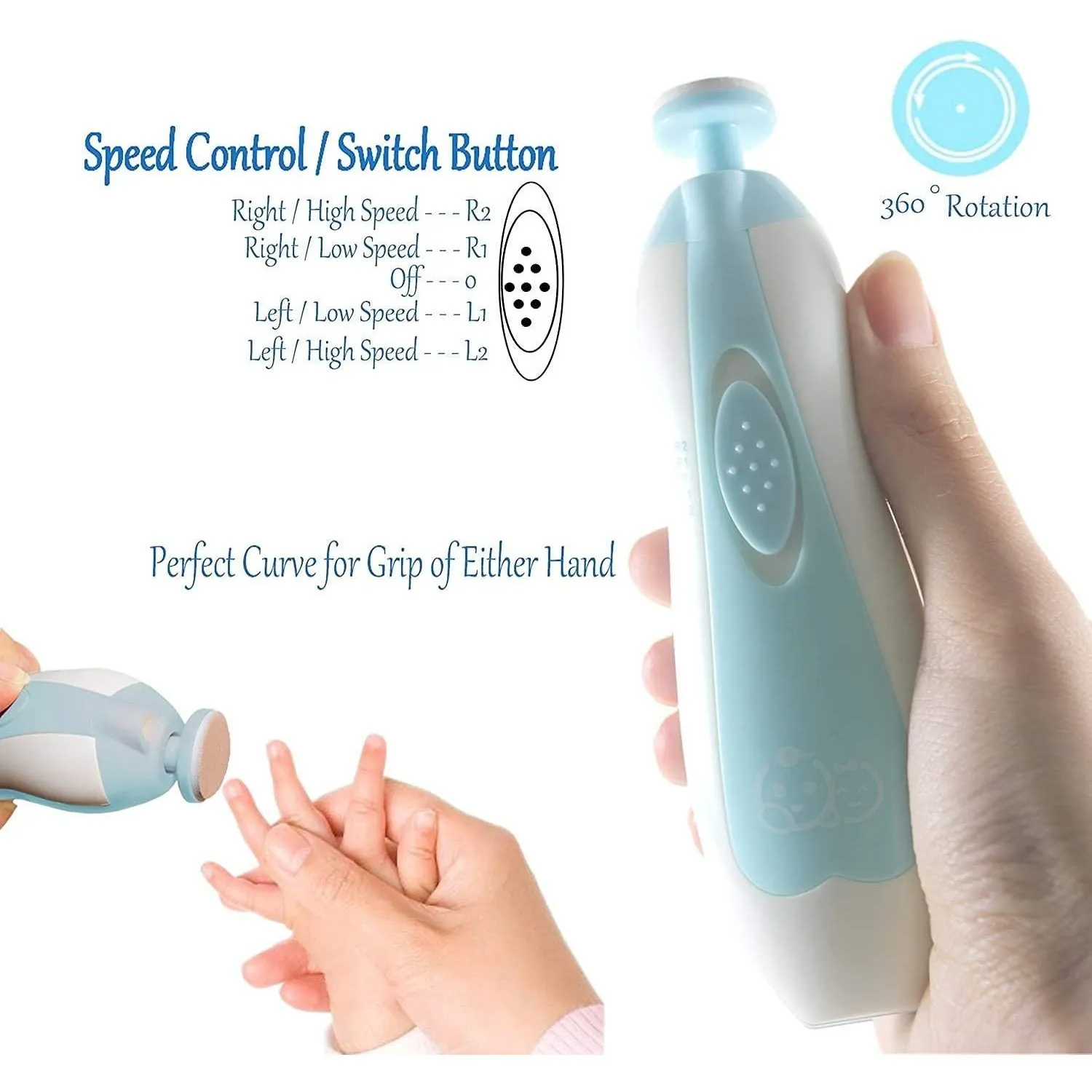 Baby Nail Trimmer File - LT Safe Electric Nail Clippers Kit for Newborn Infant Toddler Kids Toes and Fingernails - Care, Polish and Trim (Blue)