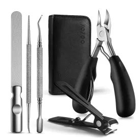 BEZOX Nail Clippers Set for Fingernails and Toenails, 5pcs Manicure Tools, Polished Stainless Steel Nail Scissors Kit for Thick & Ingrown Hard Toenails Black