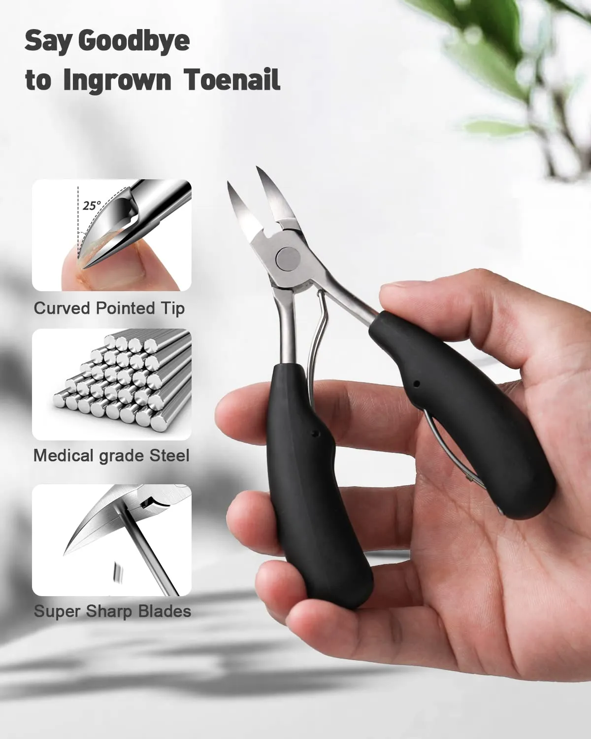 BEZOX Nail Clippers Set for Fingernails and Toenails, 5pcs Manicure Tools, Polished Stainless Steel Nail Scissors Kit for Thick & Ingrown Hard Toenails Black
