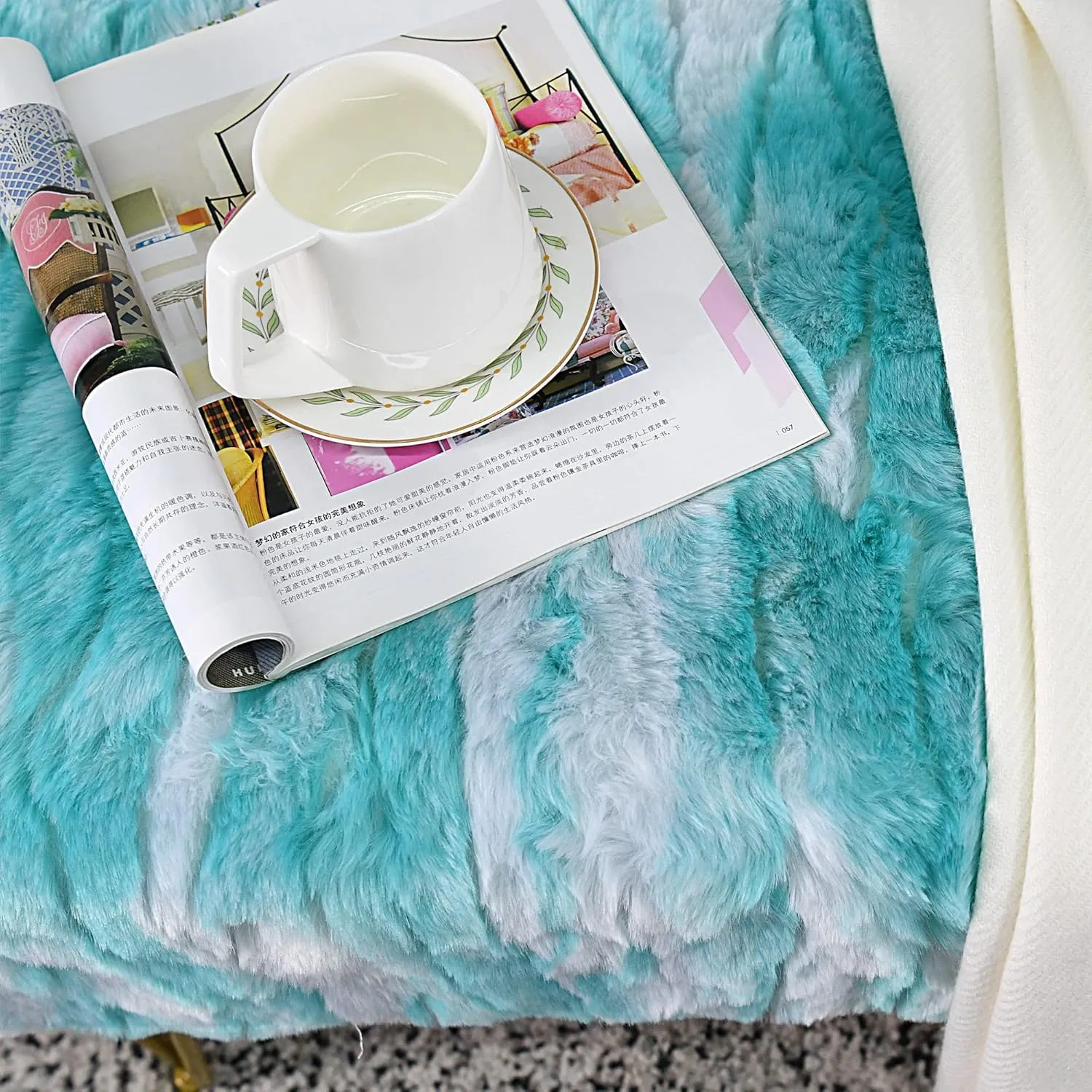 Blue Rectangle Long Bench Soft Faux Fur Ottoman 46"x16"x22" Sturdy Accent Furry Footrest Stool for Bedroom at The End of Bed Fuzzy Coffee Table for Living Room Closet Entryway Golden Legs