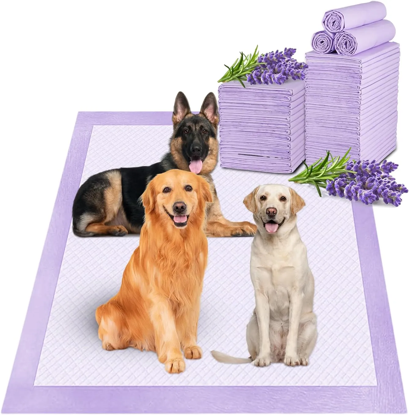 Boscute Lavender Scented Super Absorbent & Leak-Proof Puppy Pads, 36"x36" Odor Control Pet Training Dog Pee Pads, Thicken Quick Dry Pee Pads, Potty Training Pads for Dogs Cats (Lavender Scented)