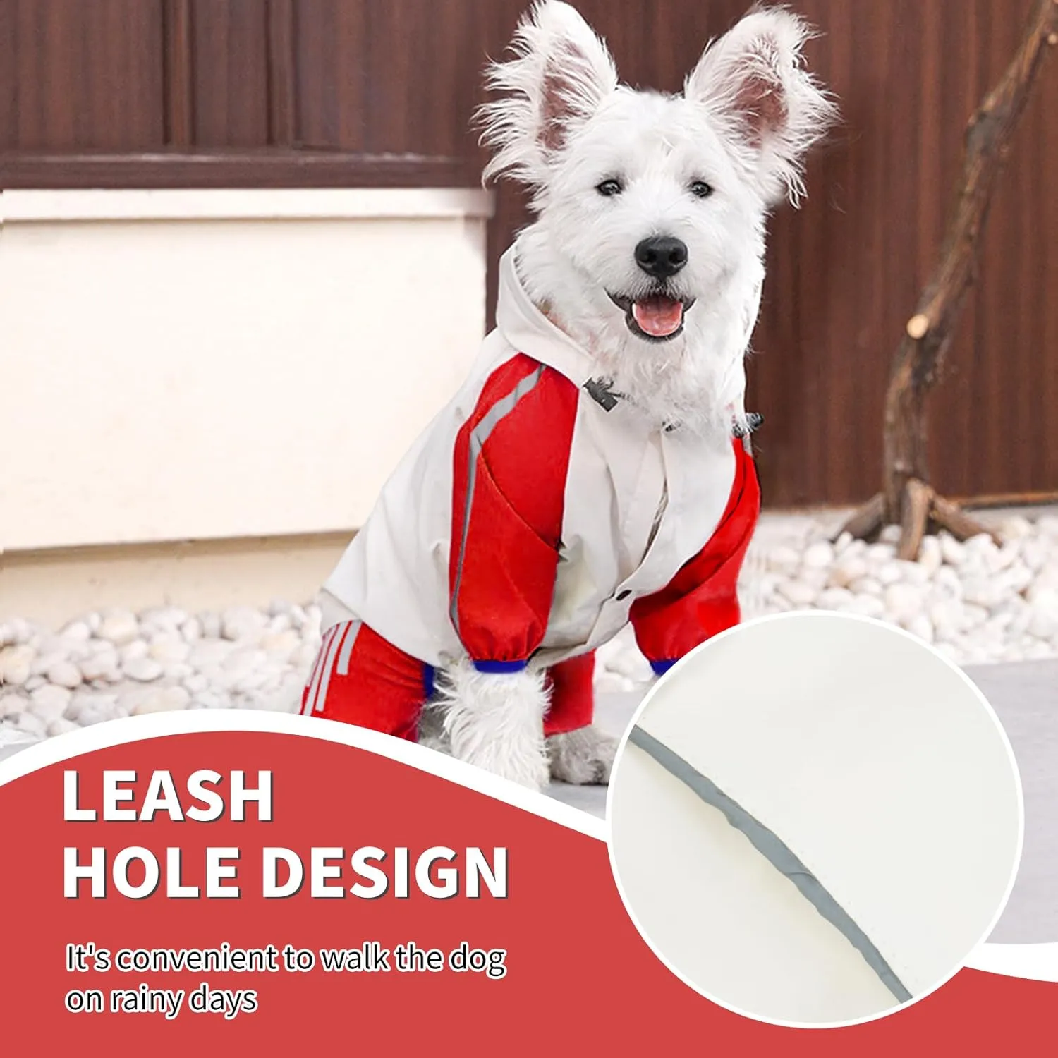 BRKURLEG Dog Raincoat Reflective Pet Poncho for Small Dogs Boy Girl, Pet Waterproof Rainproof Jacket with Leash Hole, 4 Legs Dog Rain Jacket, Lightweight Waterproof Jacket, Red S