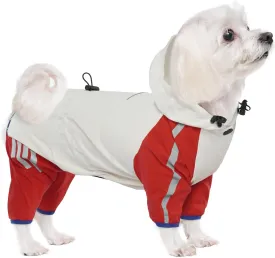 BRKURLEG Dog Raincoat Reflective Pet Poncho for Small Dogs Boy Girl, Pet Waterproof Rainproof Jacket with Leash Hole, 4 Legs Dog Rain Jacket, Lightweight Waterproof Jacket, Red S