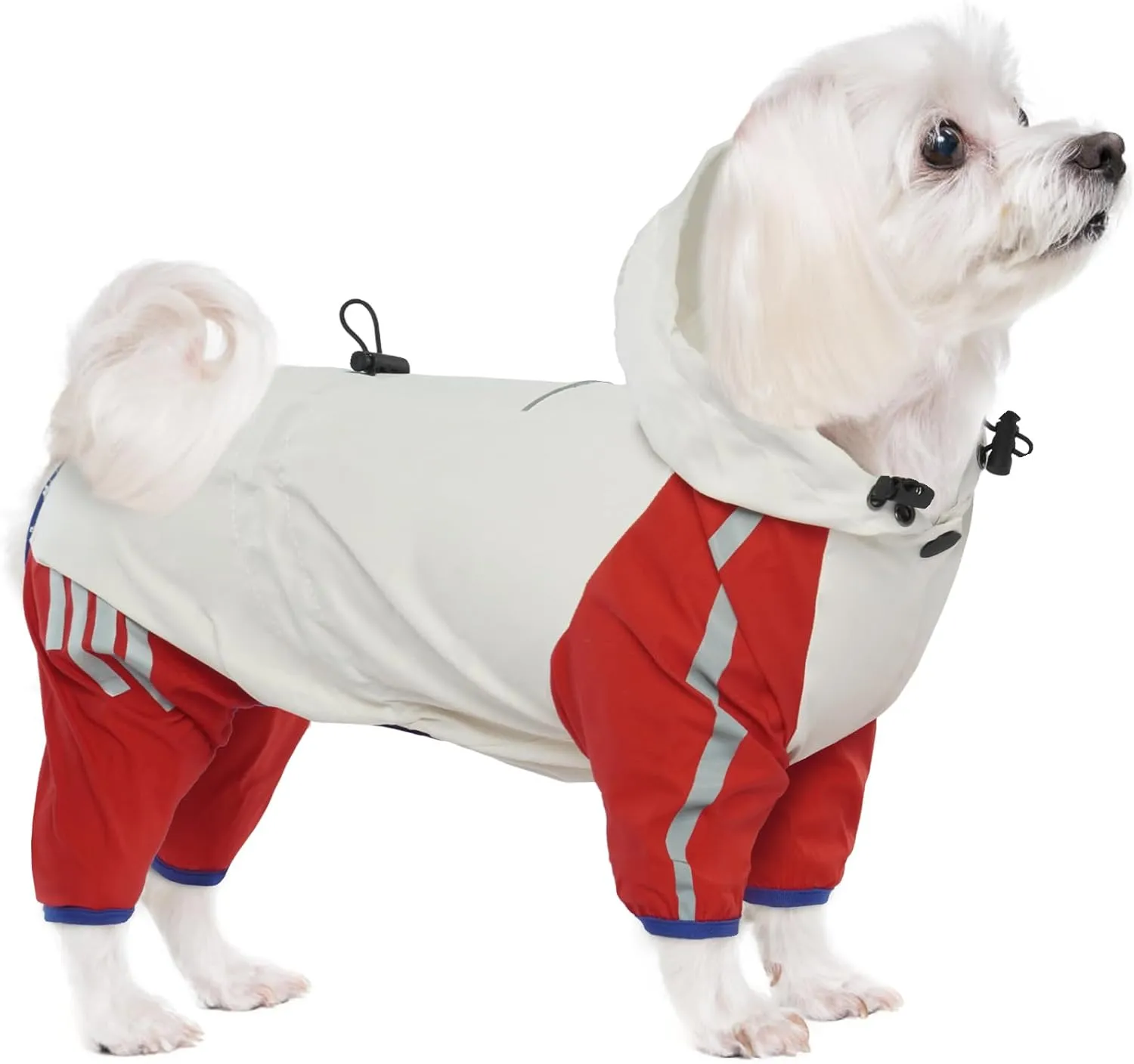 BRKURLEG Dog Raincoat Reflective Pet Poncho for Small Dogs Boy Girl, Pet Waterproof Rainproof Jacket with Leash Hole, 4 Legs Dog Rain Jacket, Lightweight Waterproof Jacket, Red S