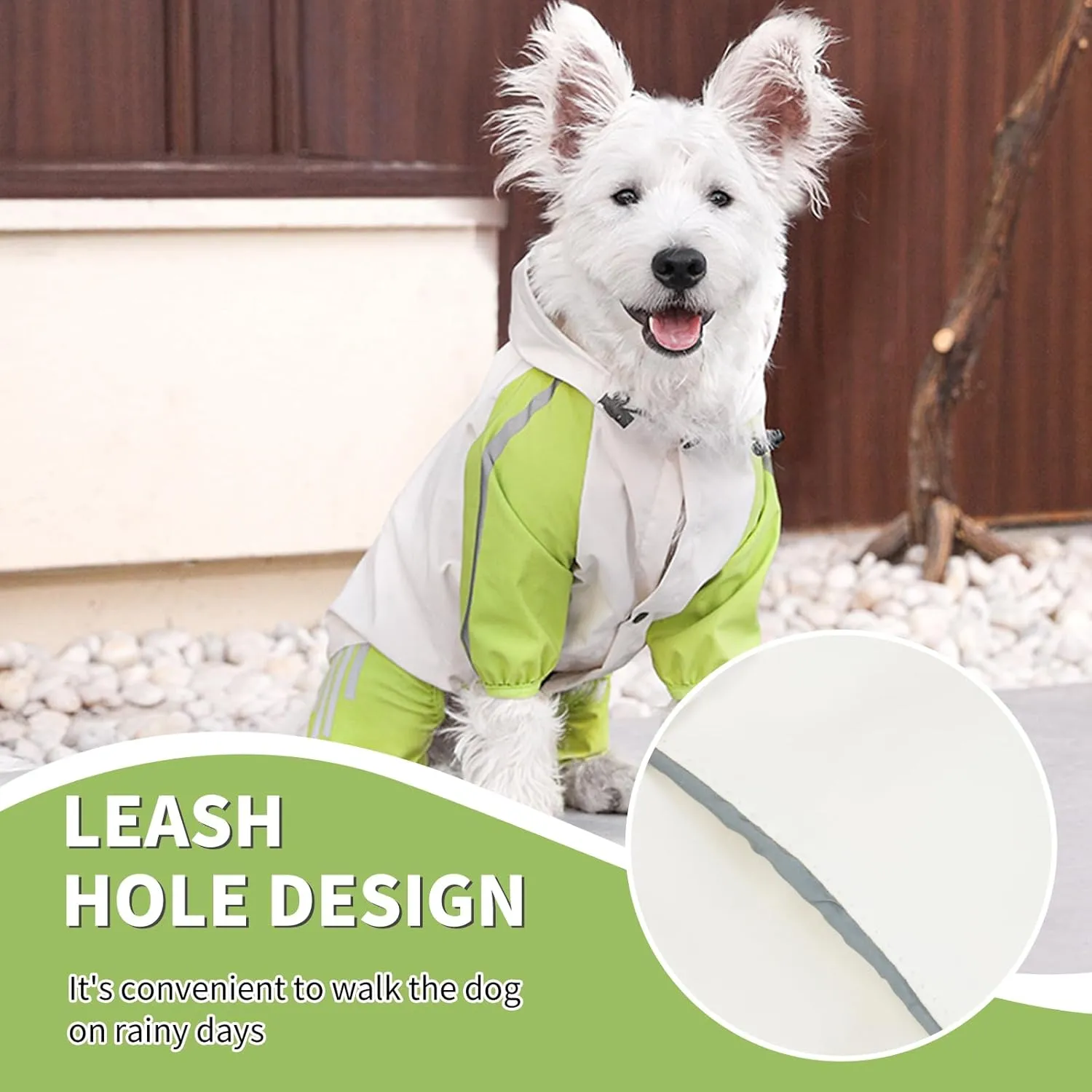 BRKURLEG Dog Raincoat with Legs, Waterproof, Reflective Pet Poncho for Small Dogs, Boy or Girl, Green, S