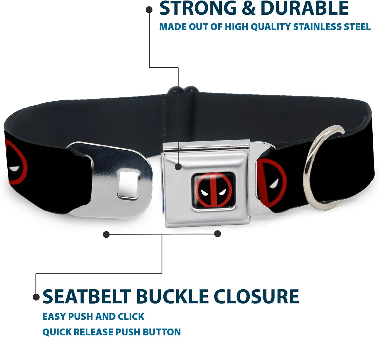 Buckle-Down Seatbelt Buckle Dog Collar - Deadpool Logo Black/Red/White - 1" Wide - Fits 9-15" Neck - Small