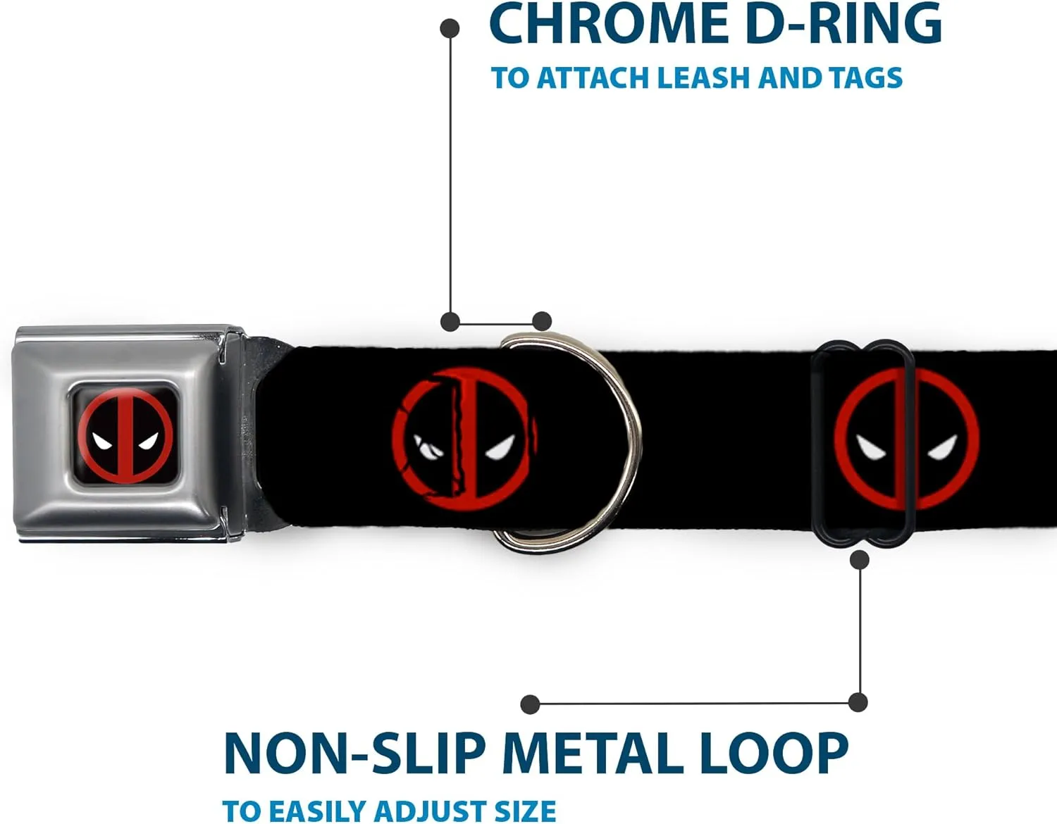 Buckle-Down Seatbelt Buckle Dog Collar - Deadpool Logo Black/Red/White - 1" Wide - Fits 9-15" Neck - Small