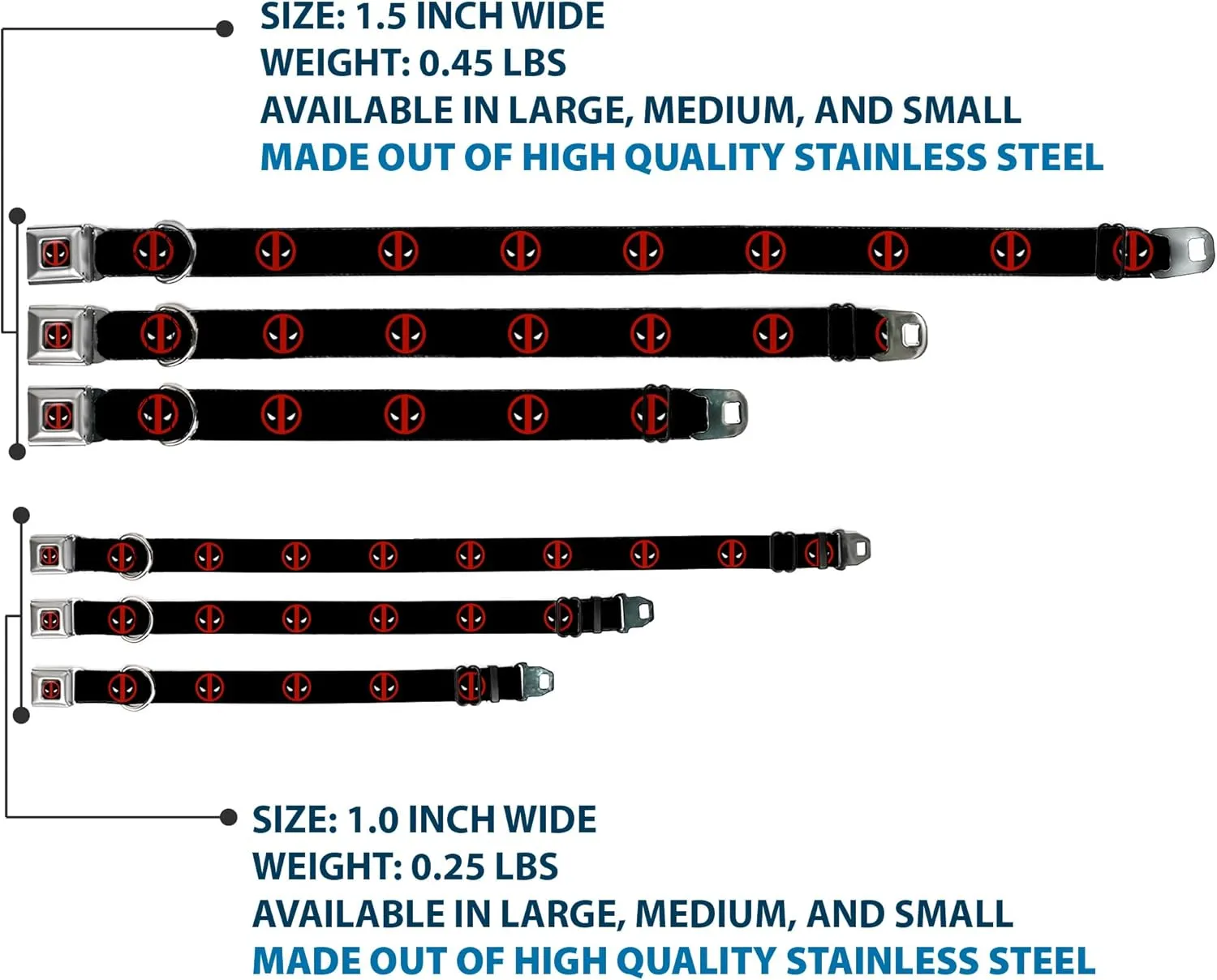 Buckle-Down Seatbelt Buckle Dog Collar - Deadpool Logo Black/Red/White - 1" Wide - Fits 9-15" Neck - Small