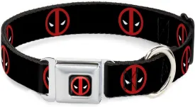 Buckle-Down Seatbelt Buckle Dog Collar - Deadpool Logo Black/Red/White - 1" Wide - Fits 9-15" Neck - Small