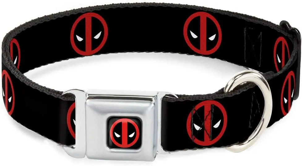 Buckle-Down Seatbelt Buckle Dog Collar - Deadpool Logo Black/Red/White - 1" Wide - Fits 9-15" Neck - Small