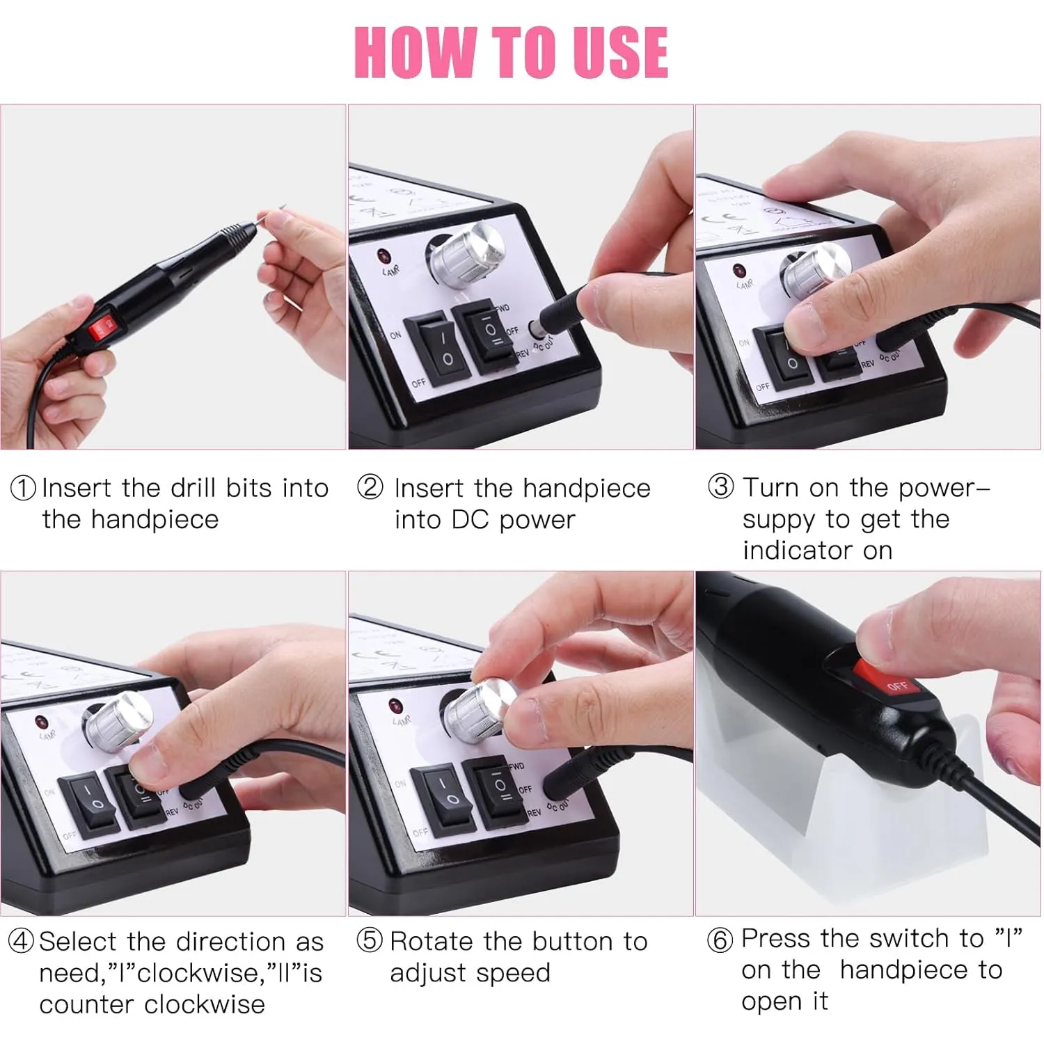 Cadrim Electric Nail Drill, Adjustable Nail File Machine Set with Sanding Bands for Manicure Pedicure Acrylic Nails Gel Glazing Nail Art Polisher (Black)