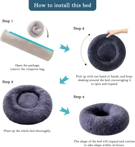 Cat Beds for Indoor Cats, Dog Bed, Cat Bed, Machine Washable, Fluffy Round Pet Bed Non-Slip, Autumn and Winter Warmth, Cuddler Cushion Self Warming (Plaid Sky Blue, 30 inch)