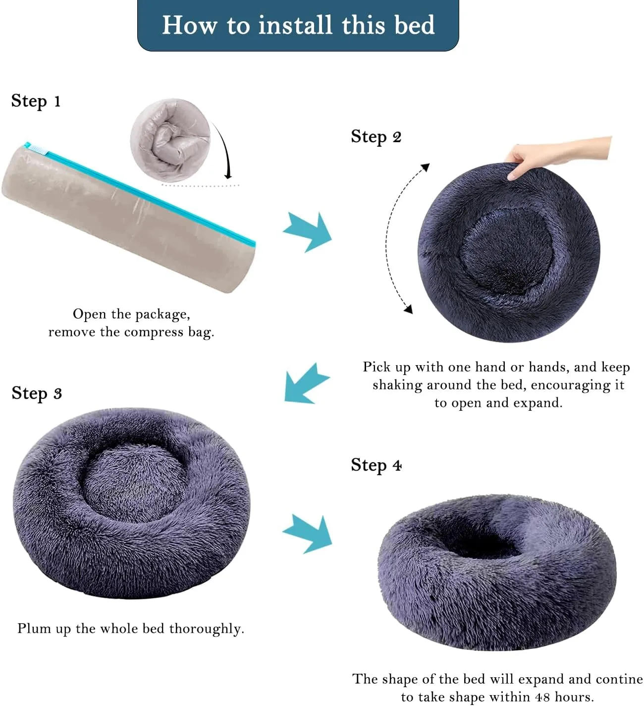 Cat Beds for Indoor Cats, Dog Bed, Cat Bed, Machine Washable, Fluffy Round Pet Bed Non-Slip, Autumn and Winter Warmth, Cuddler Cushion Self Warming (Plaid Sky Blue, 30 inch)