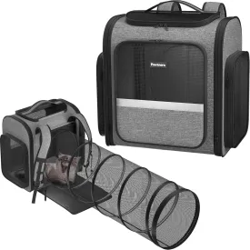 Cat Carrier Backpacks Pawtners Expandable Cat Backpack with Breathable Mesh, Pet Carrier Backpack for Cats Small Dogs Puppies Up to 18 Lbs, Dog Carrier Backpack for Travel Hiking Camping Outdoor
