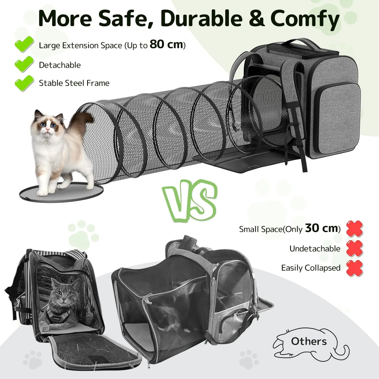 Cat Carrier Backpacks Pawtners Expandable Cat Backpack with Breathable Mesh, Pet Carrier Backpack for Cats Small Dogs Puppies Up to 18 Lbs, Dog Carrier Backpack for Travel Hiking Camping Outdoor