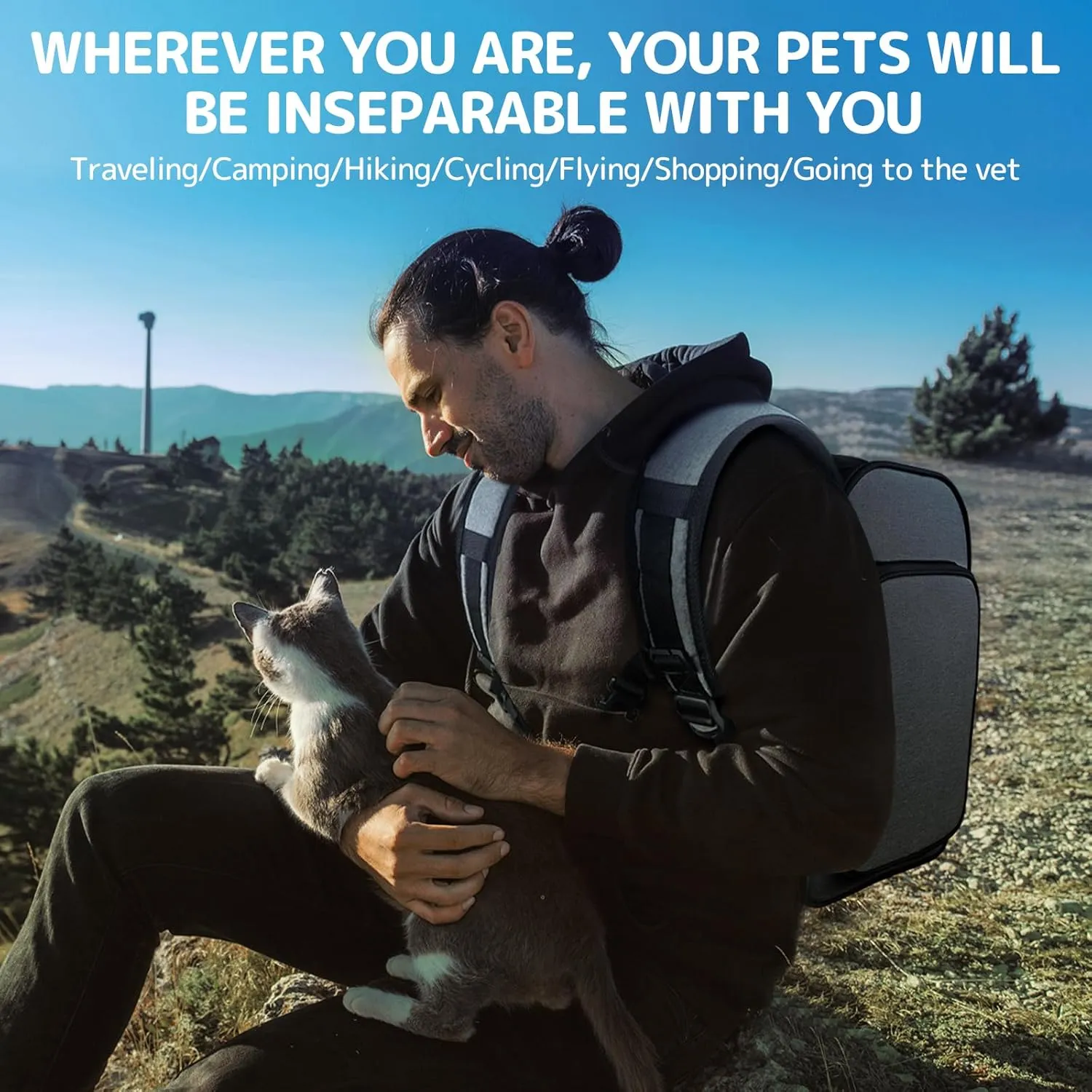 Cat Carrier Backpacks Pawtners Expandable Cat Backpack with Breathable Mesh, Pet Carrier Backpack for Cats Small Dogs Puppies Up to 18 Lbs, Dog Carrier Backpack for Travel Hiking Camping Outdoor