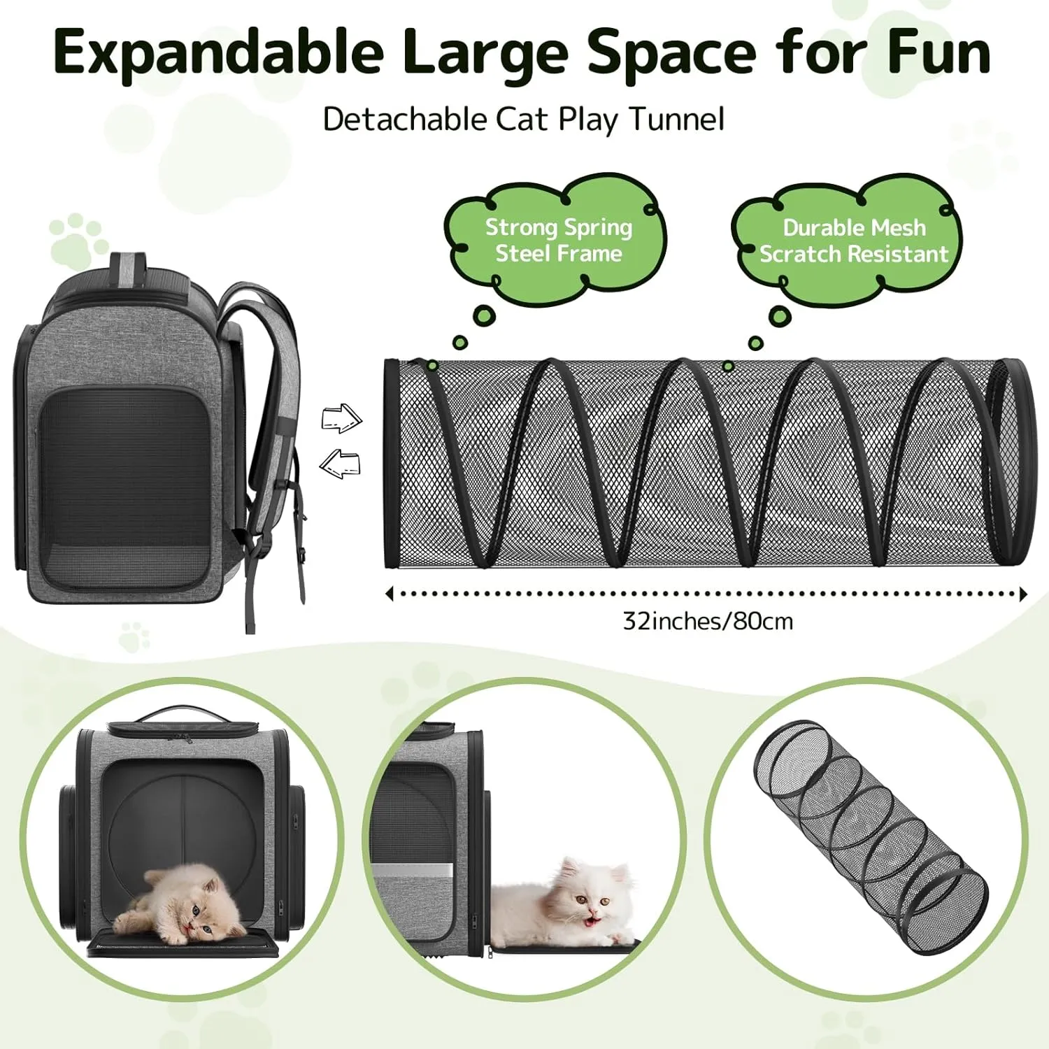Cat Carrier Backpacks Pawtners Expandable Cat Backpack with Breathable Mesh, Pet Carrier Backpack for Cats Small Dogs Puppies Up to 18 Lbs, Dog Carrier Backpack for Travel Hiking Camping Outdoor