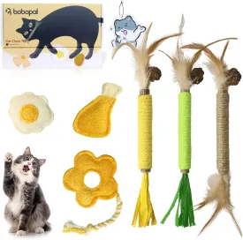 Catnip for Cats,Interactive Silvervine Sticks for Cats, Loofah Chew Cat Toys for Indoor Cats & Kitten Teething Toys & Cat Chew Toy,6 Pack