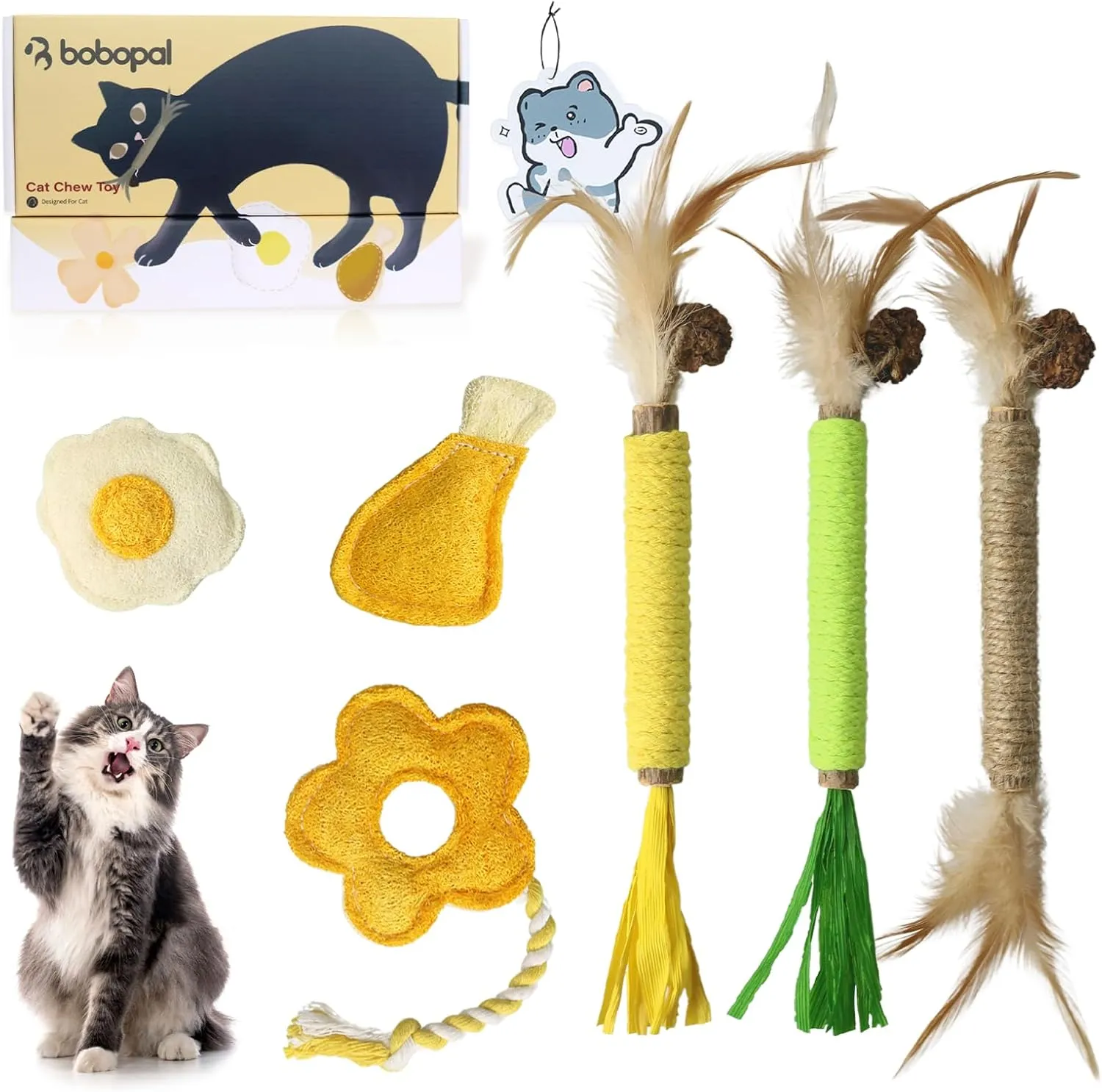 Catnip for Cats,Interactive Silvervine Sticks for Cats, Loofah Chew Cat Toys for Indoor Cats & Kitten Teething Toys & Cat Chew Toy,6 Pack